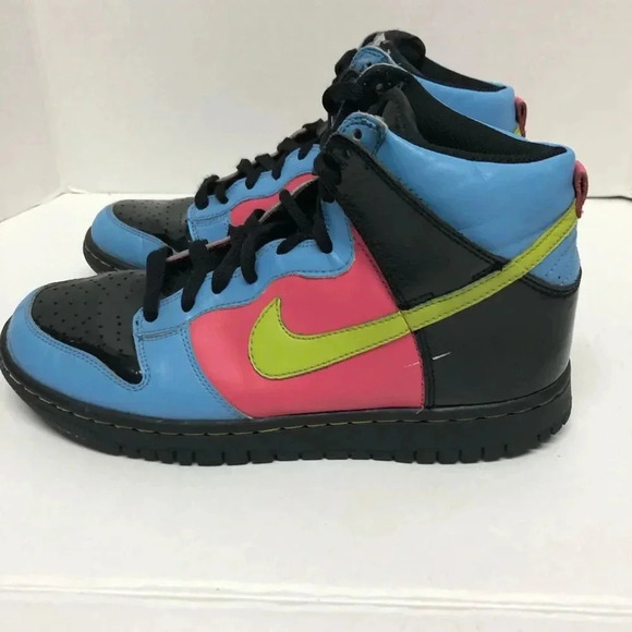 Nike Black Patent Color Block Dunk High Flamingo (Gs) size 6 - Picture 4 of 7